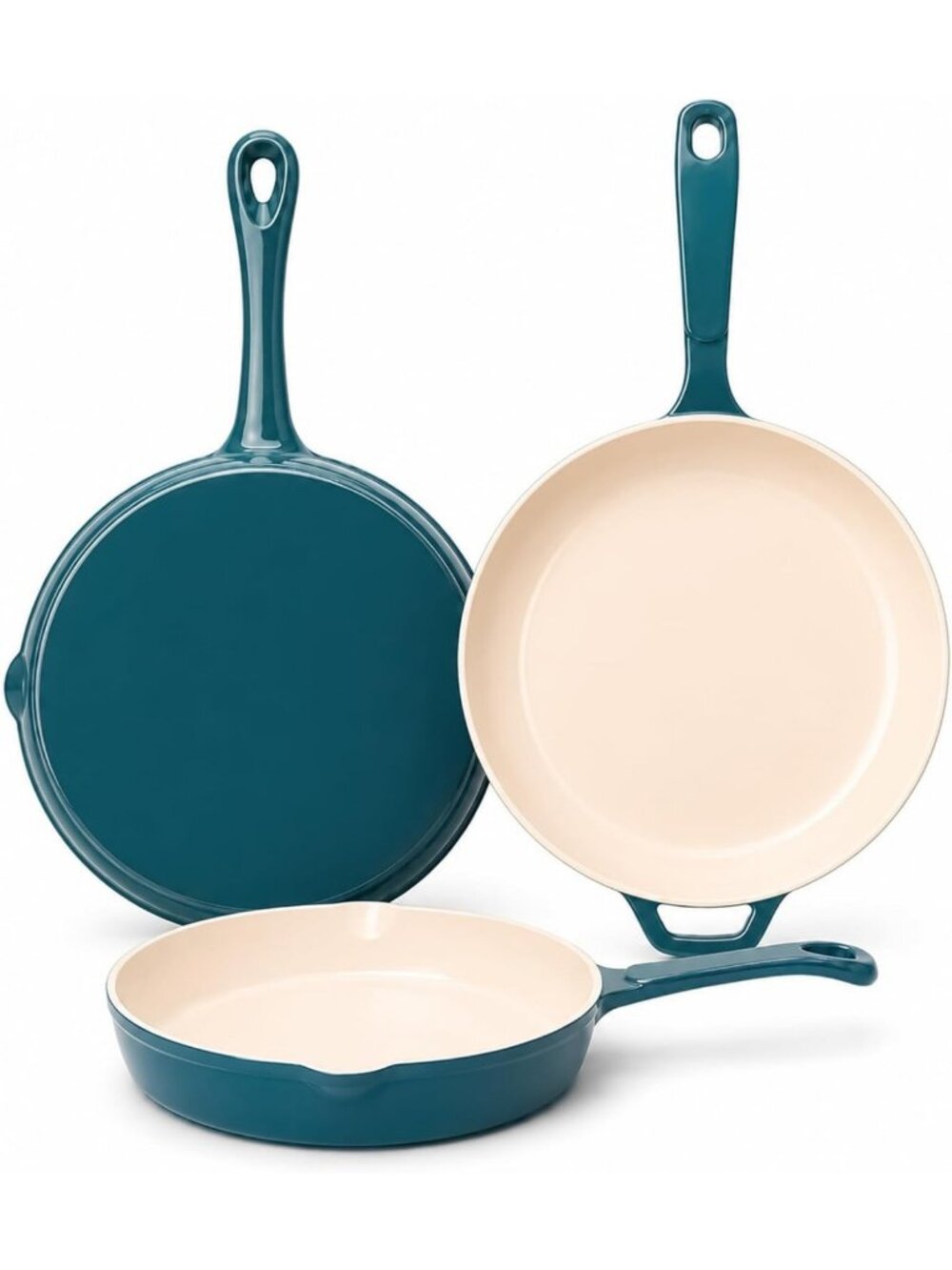 Nonstick Enameled Cast Iron Skillet Set - 8", 9.5", 11" - Versatile Cookware Set